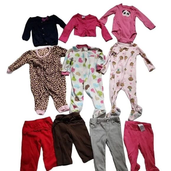 Baby Girl Sz 6M Lot of 10 Pajamas Tops Bottoms Carter's Jessica Simpson - Picture 1 of 8